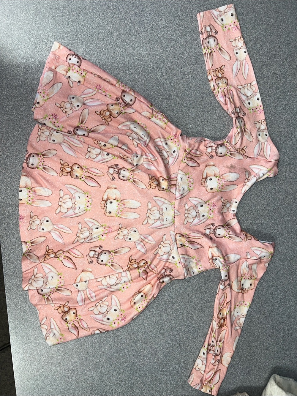 Handmade Pink Bunny Print Long Sleeve Girls Dress